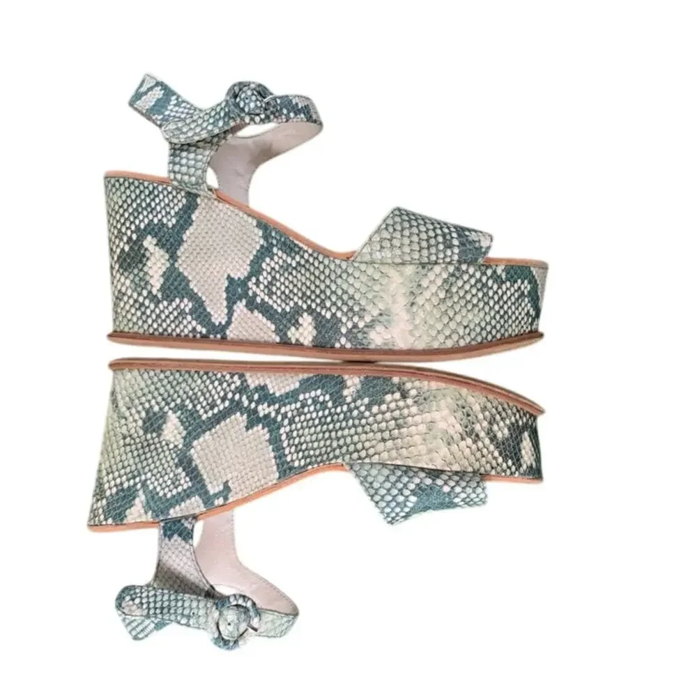 Dolce Vita Datiah Snake Platform Gray Green Platform Wedge Sandals Size 9.5 - Picture 4 of 9